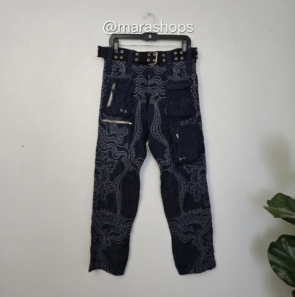 Johnny Was Embroidered Cargo Navy Pants - Picture 2 of 8